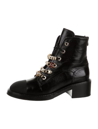 Chanel 2024-2025 Faux Pearl Accents Combat Boots