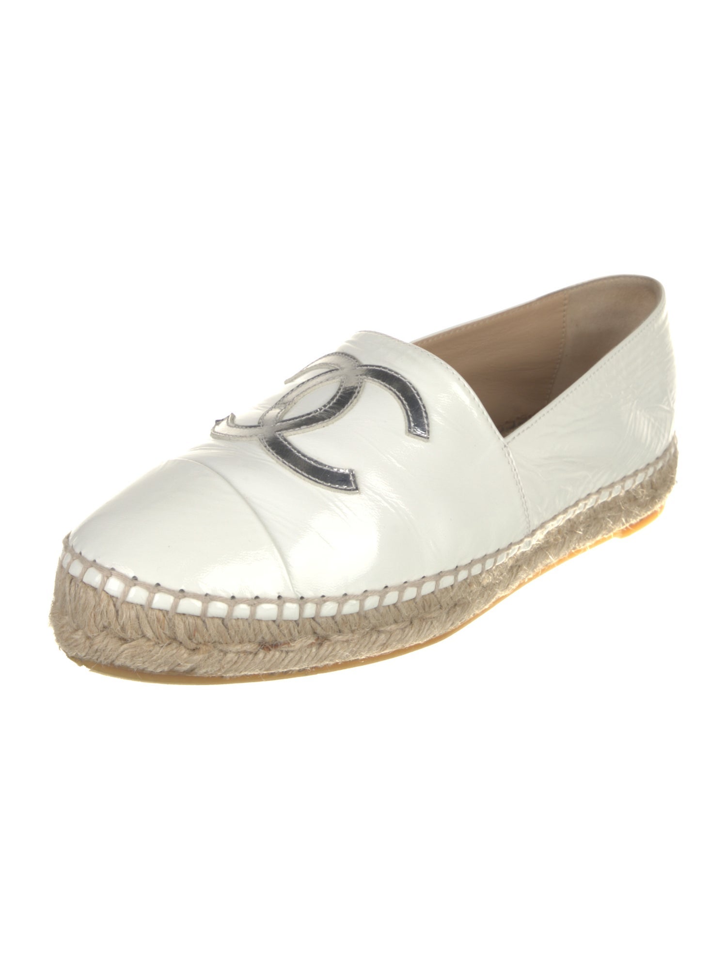 Chanel Interlocking CC Logo Patent Leather Espadrilles