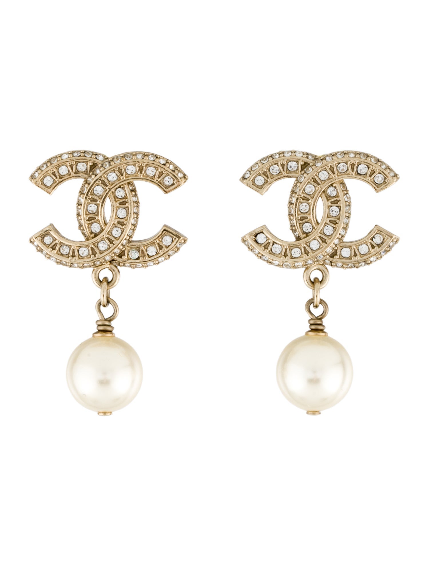 Chanel 2024 Faux Pearl & Strass CC Drop Earrings