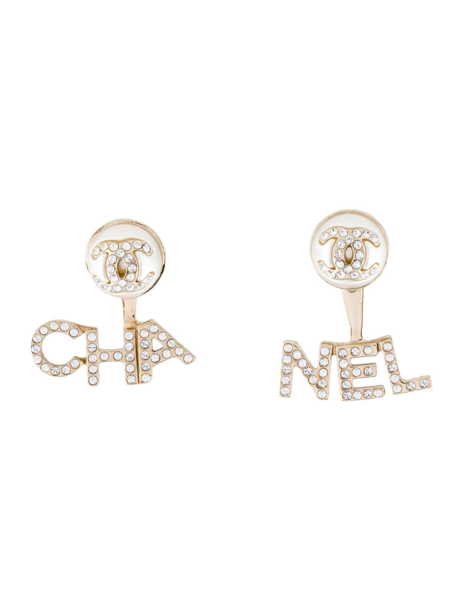 Chanel Faux Pearl & Strass CC Drop Earrings