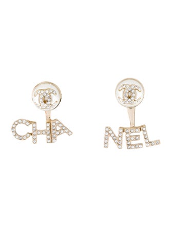 Chanel Faux Pearl & Strass CC Drop Earrings