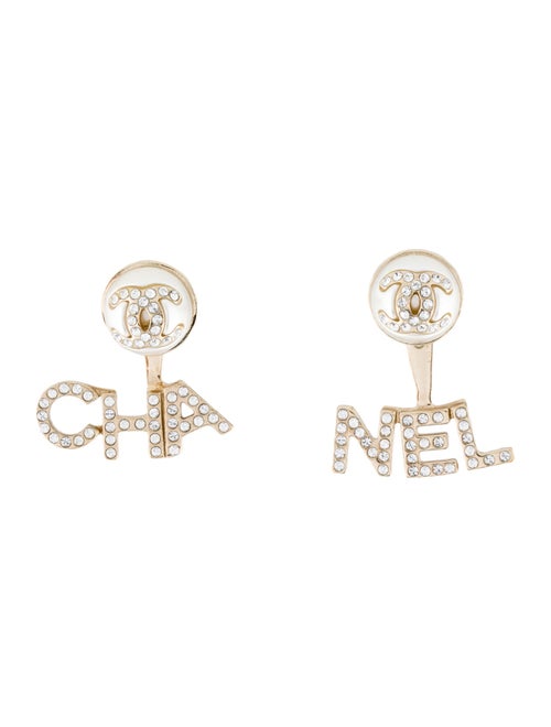 Chanel Faux Pearl & Strass CC Drop Earrings