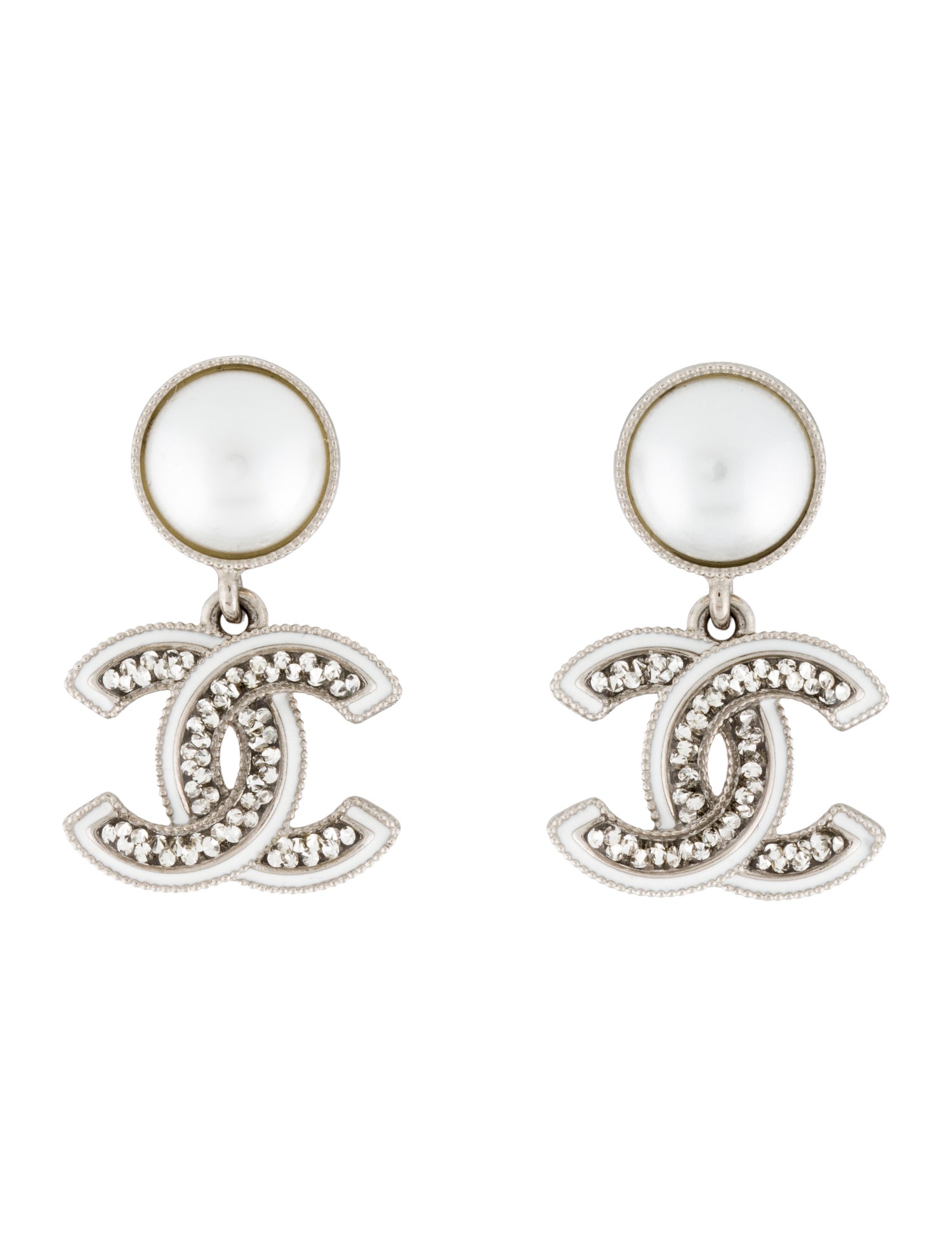 Chanel 2025 Faux Pearl, Strass & Resin CC Drop Earrings