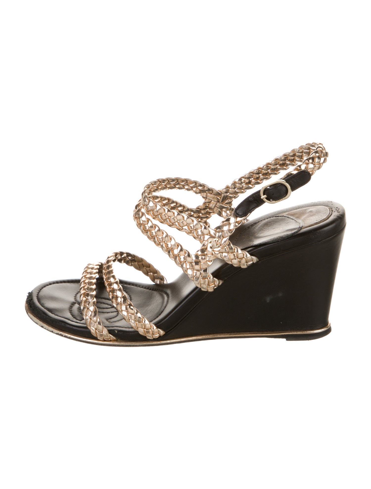 Chanel Leather Braided Accents Slingback Sandals