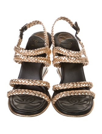 Chanel Leather Braided Accents Slingback Sandals