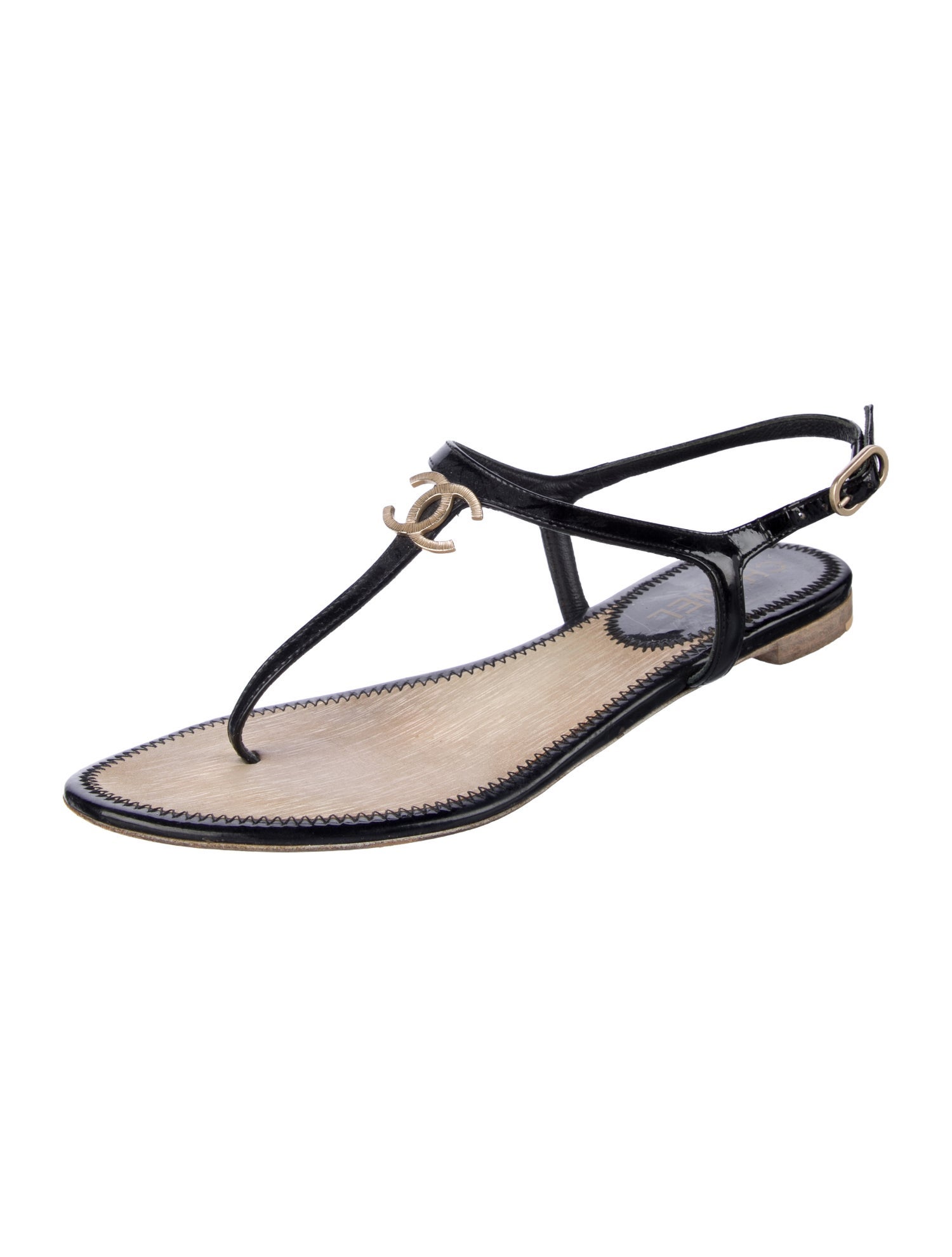 Chanel 2013 Interlocking CC Logo T-Strap Sandals