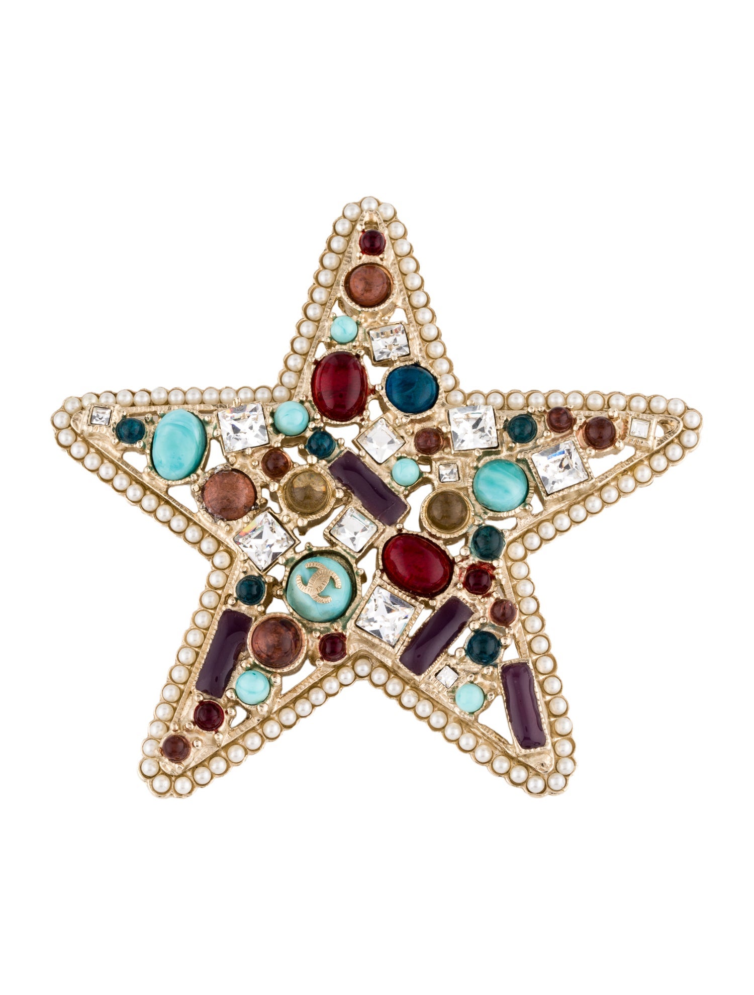 Chanel Faux Pearl, Resin & Strass Encrusted Star Brooch