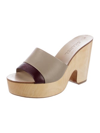 Chanel Interlocking CC Logo Leather Slides