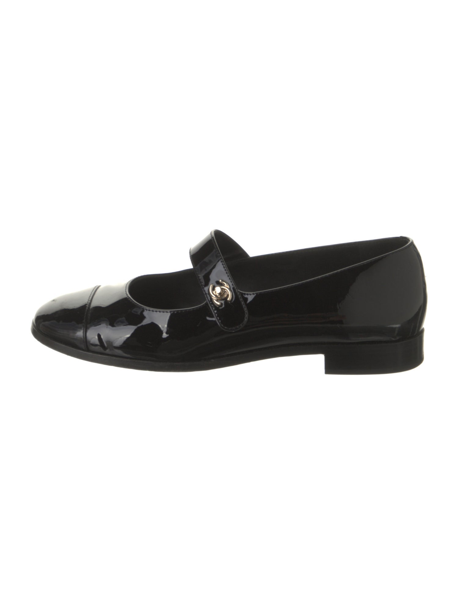 Chanel Interlocking CC Logo Patent Leather Mary Jane Flats