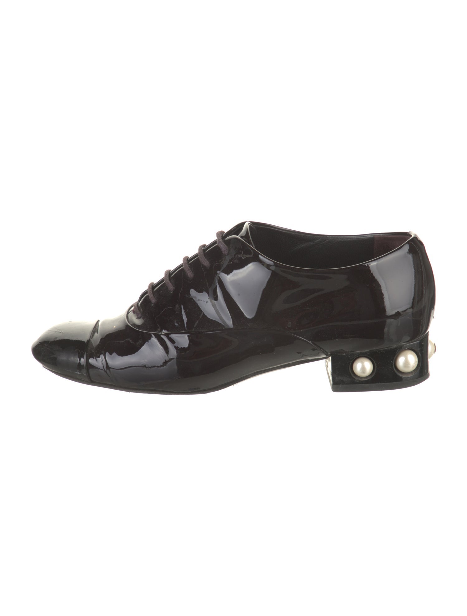 Chanel Interlocking CC Logo Patent Leather Oxfords
