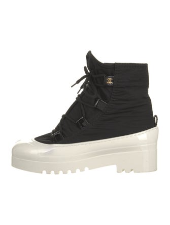 Chanel Interlocking CC Logo Nylon Lace-Up Boots