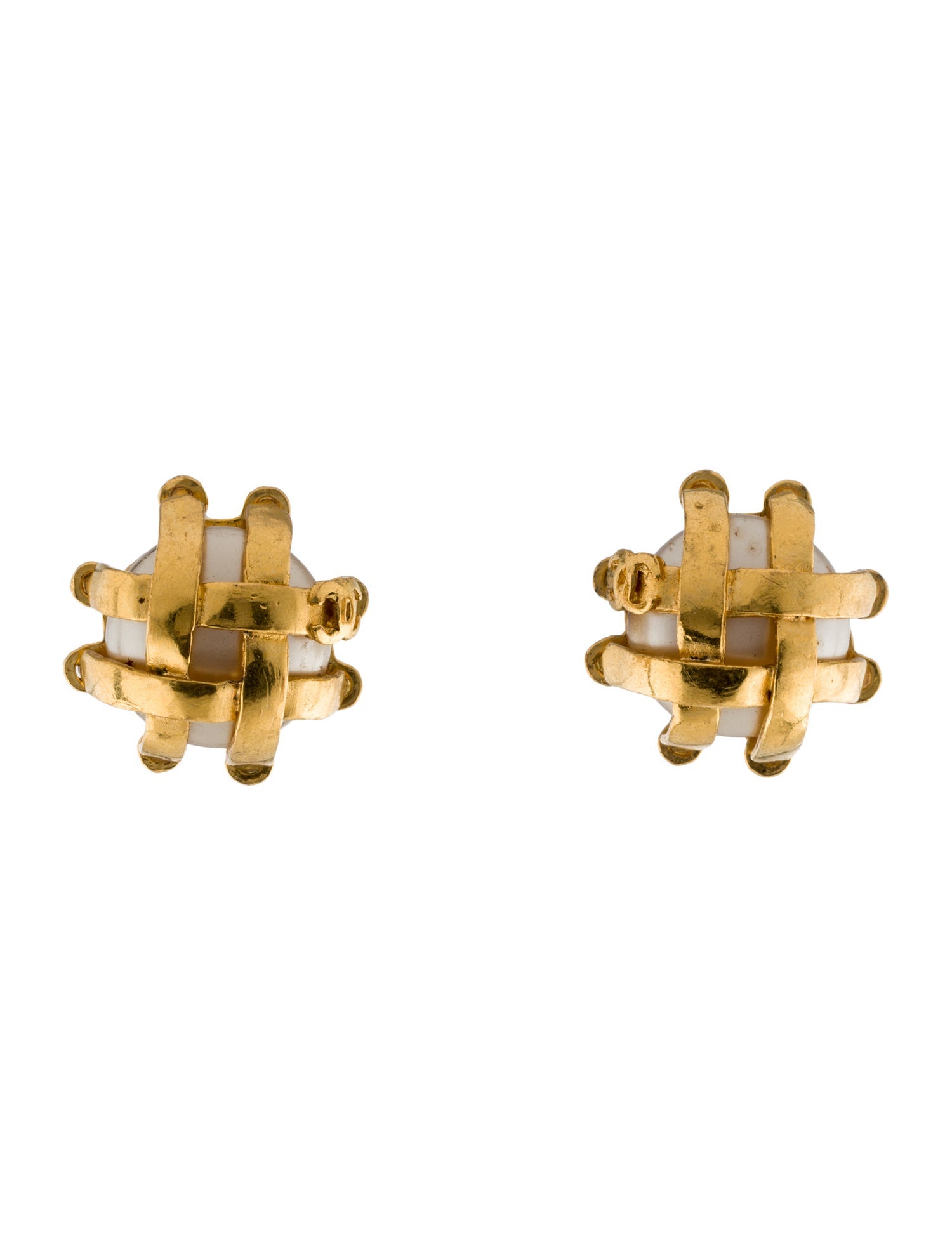 Chanel Vintage Faux Pearl CC Clip-On Earrings