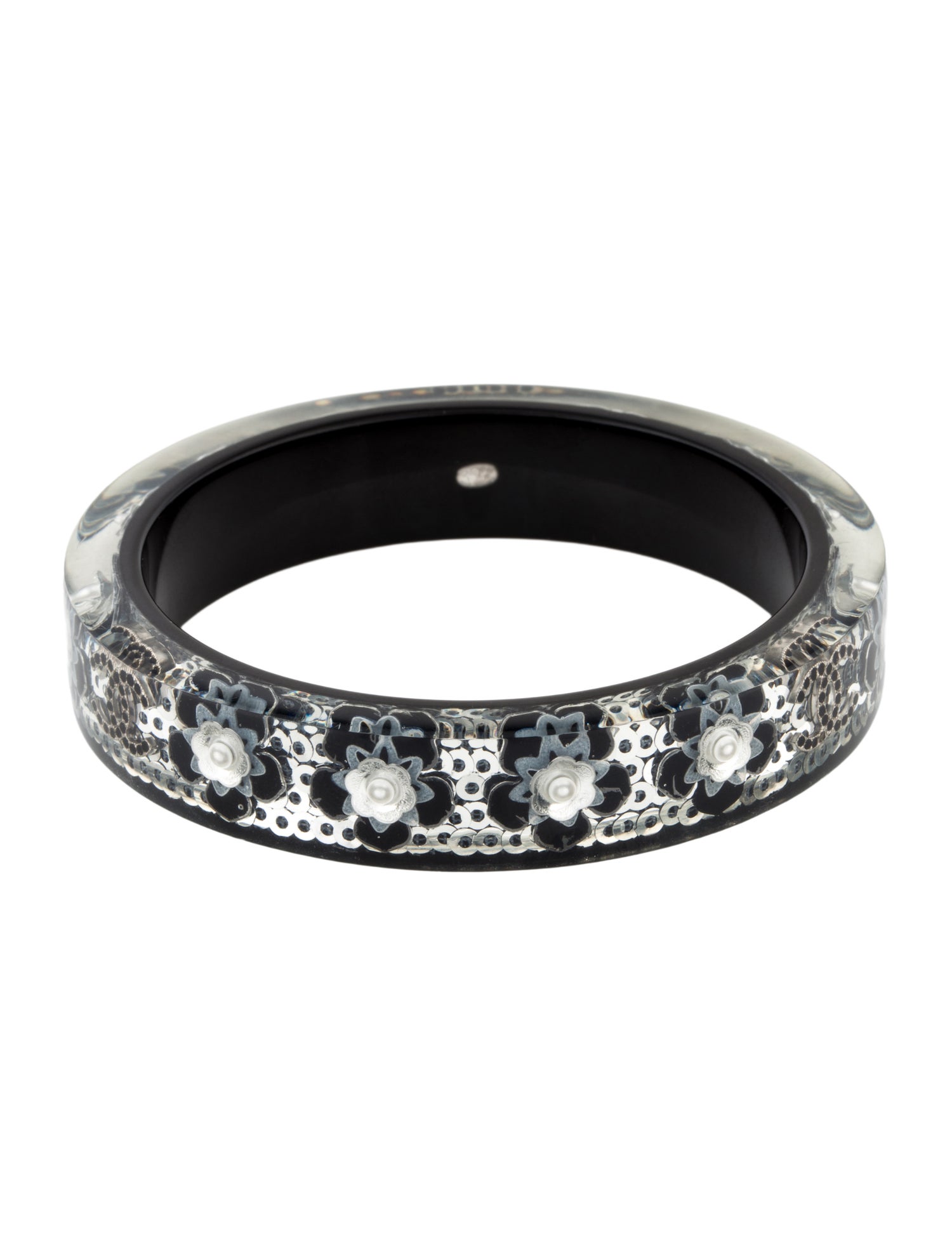 Chanel Resin & Faux Pearl Flower CC Bracelet