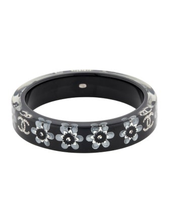 Chanel Resin & Strass Floral Inlay Bangle Bracelet