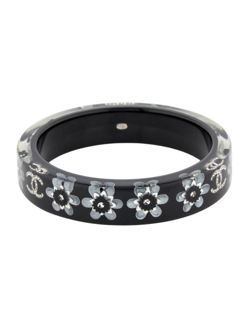 Chanel Resin & Strass Floral Inlay Bangle Bracelet