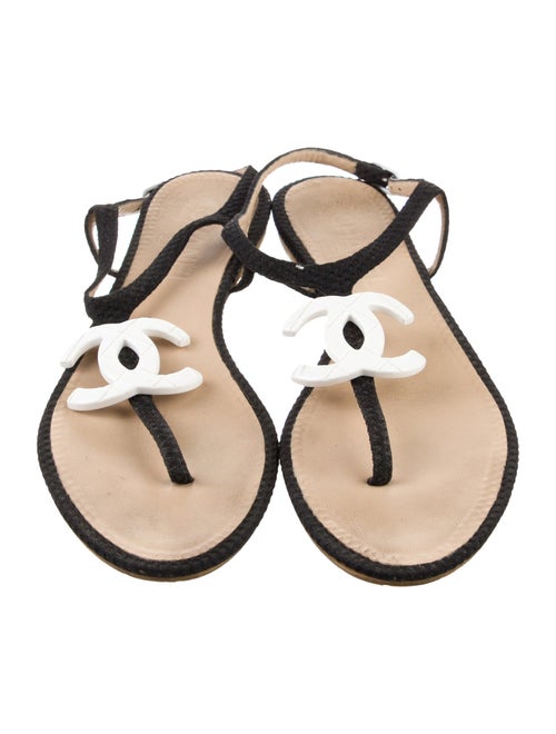 Chanel Interlocking CC Logo T-Strap Sandals