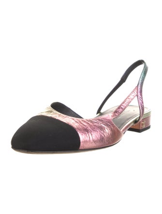 Chanel Interlocking CC Logo Leather Slingback Flats