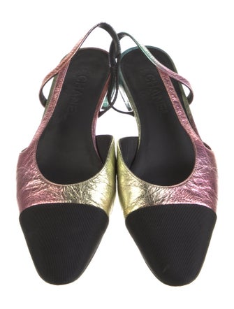 Chanel Interlocking CC Logo Leather Slingback Flats