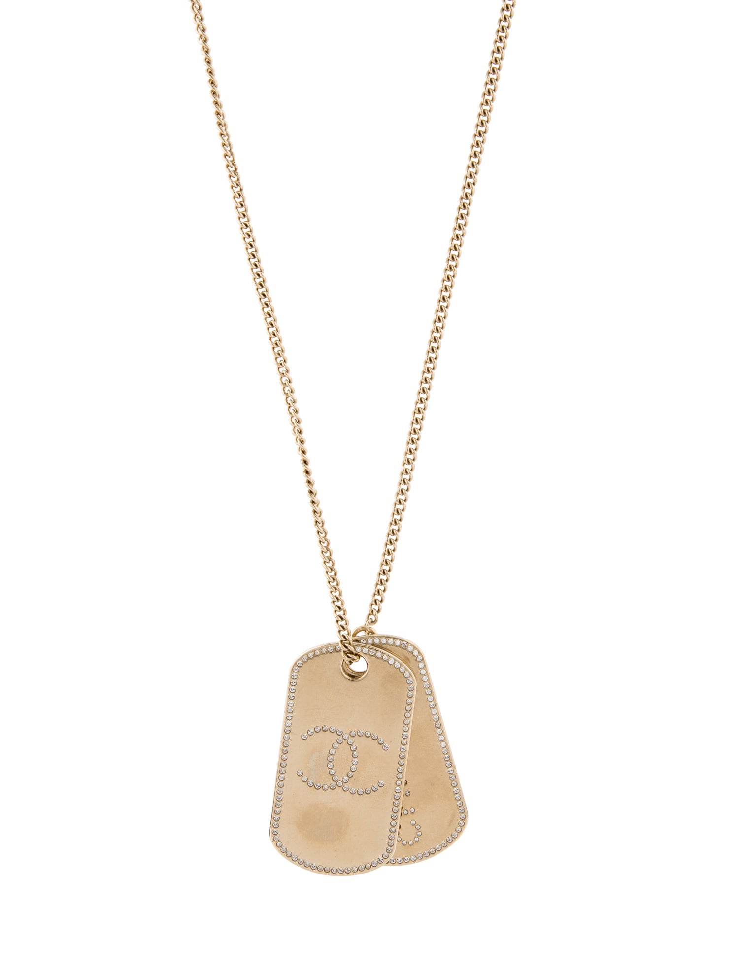 Chanel Strass Double CC Dog Tag Pendant Necklace