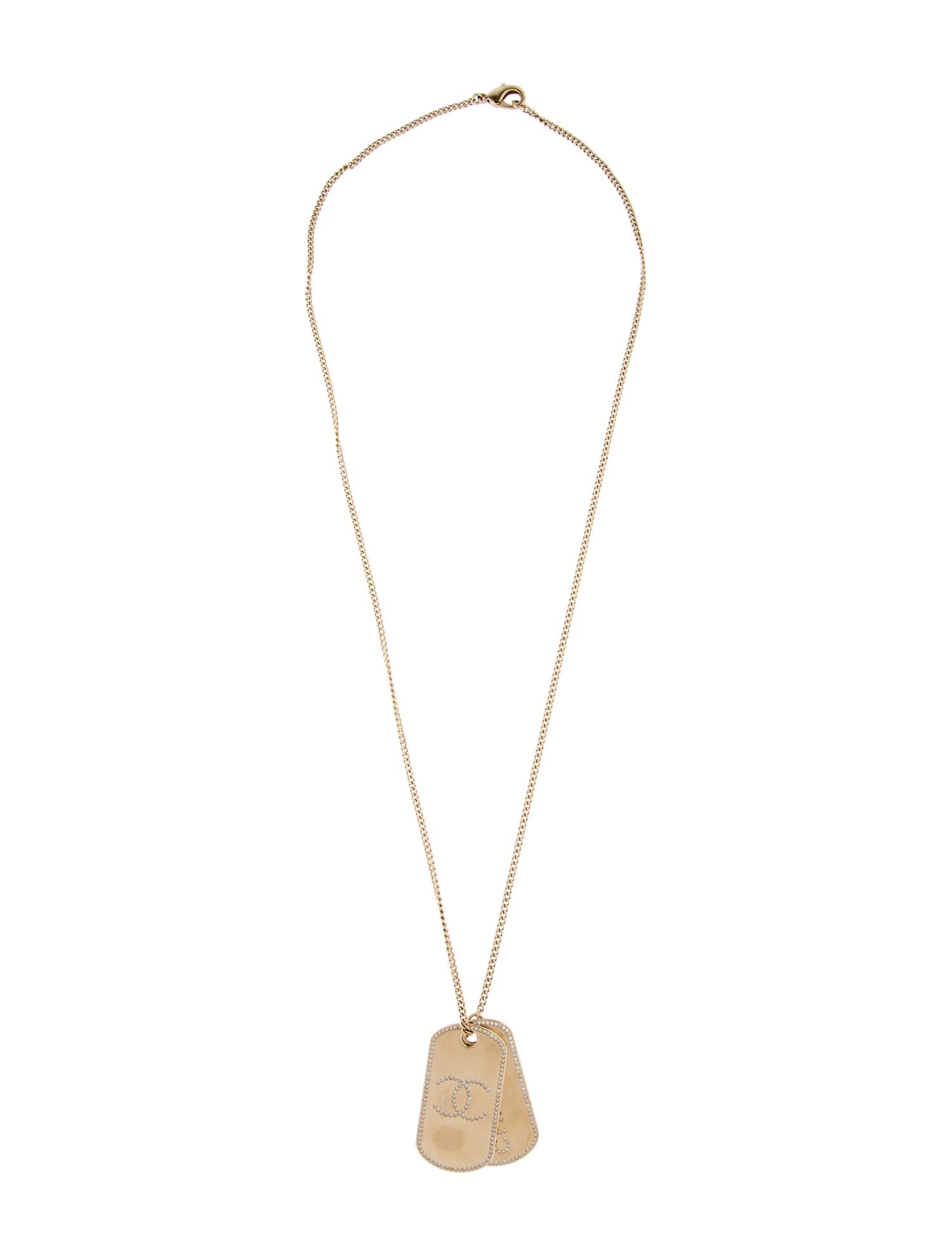 Chanel Strass Double CC Dog Tag Pendant Necklace