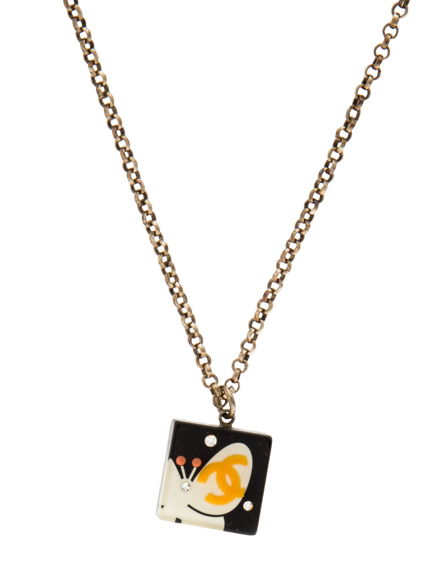 Chanel Vintage Resin & Strass CC Pendant Necklace