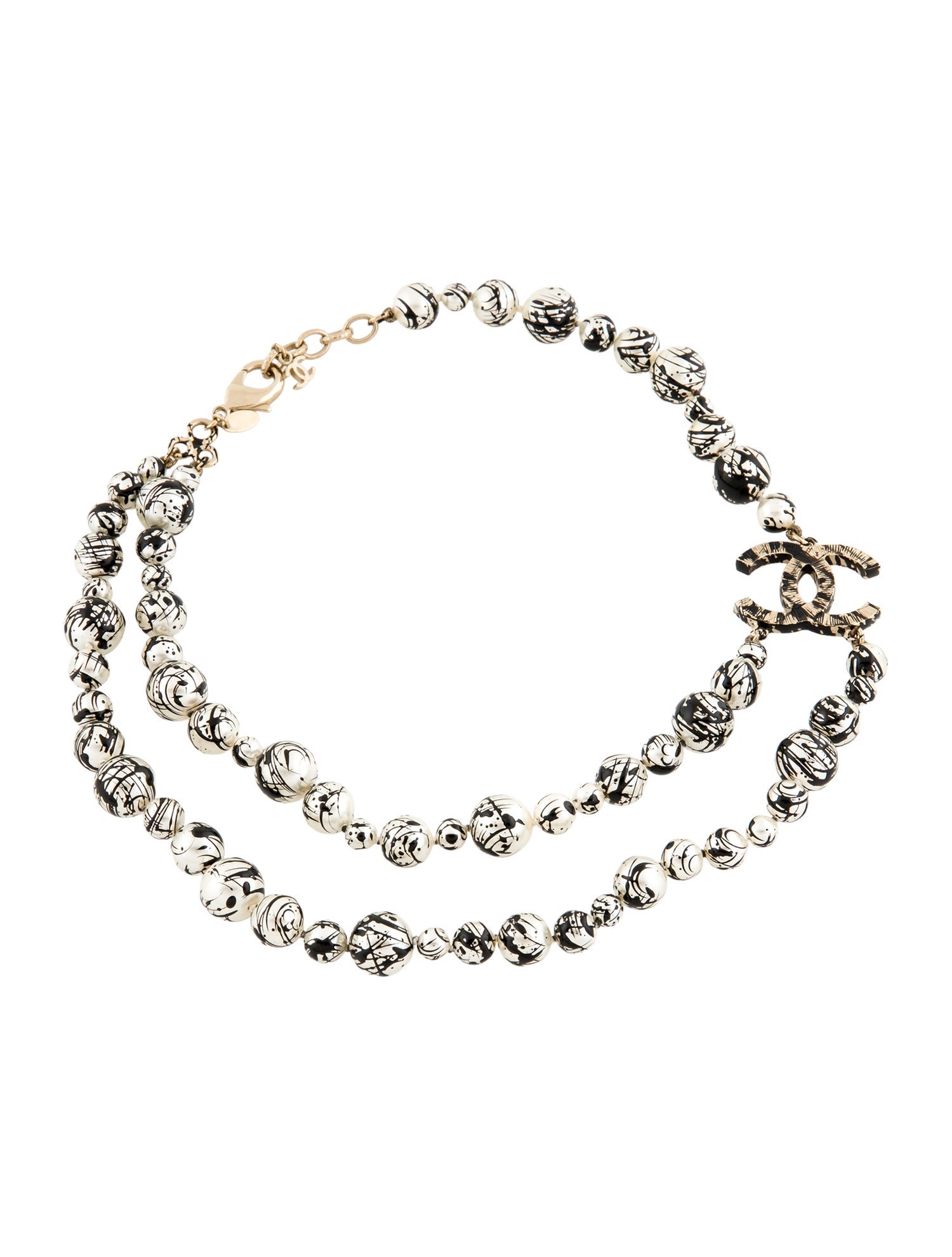 Chanel Faux Pearl Paint Splatter CC Collar Necklace