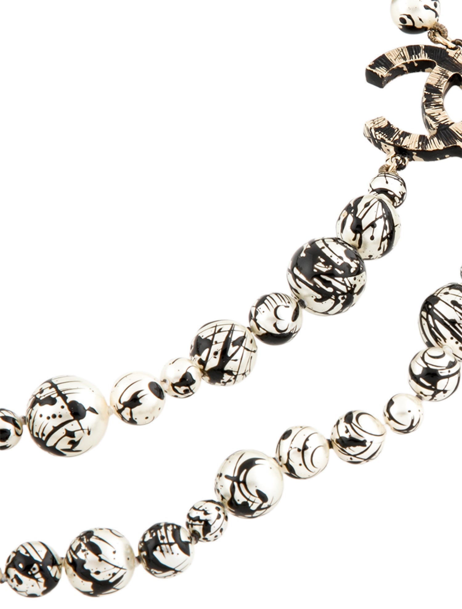 Chanel Faux Pearl Paint Splatter CC Collar Necklace
