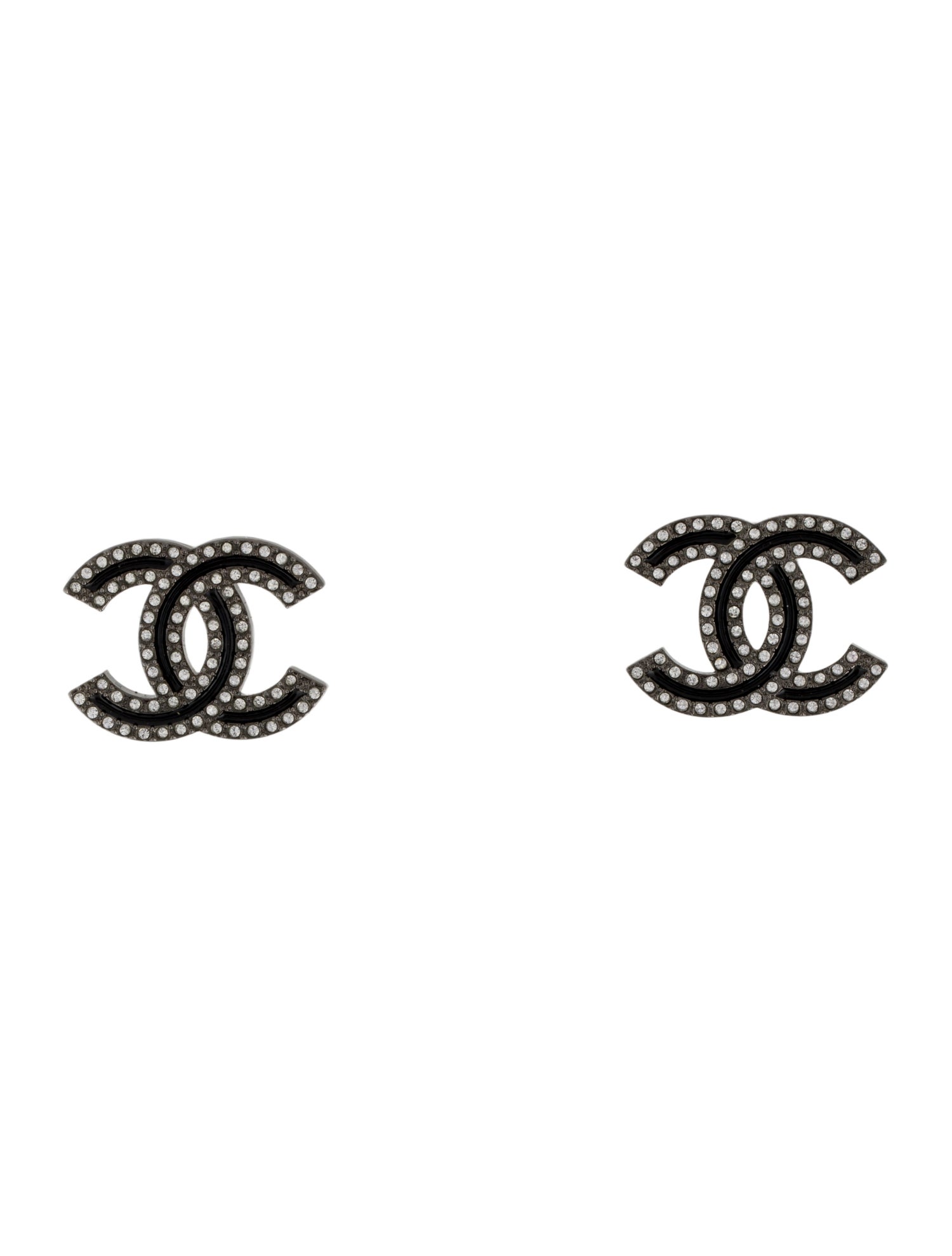 Chanel 2021 Enamel & Strass CC Stud Earrings