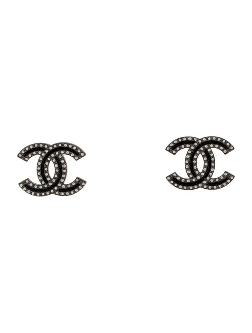 Chanel 2021 Enamel & Strass CC Stud Earrings