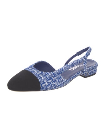 Chanel Interlocking CC Logo Tweed Slingback Flats