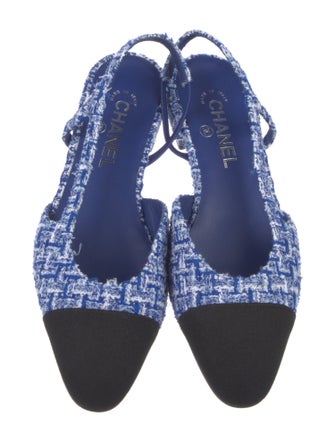 Chanel Interlocking CC Logo Tweed Slingback Flats