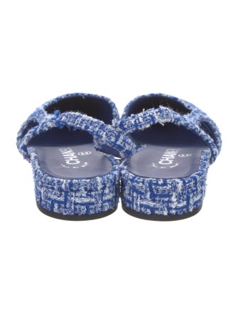 Chanel Interlocking CC Logo Tweed Slingback Flats