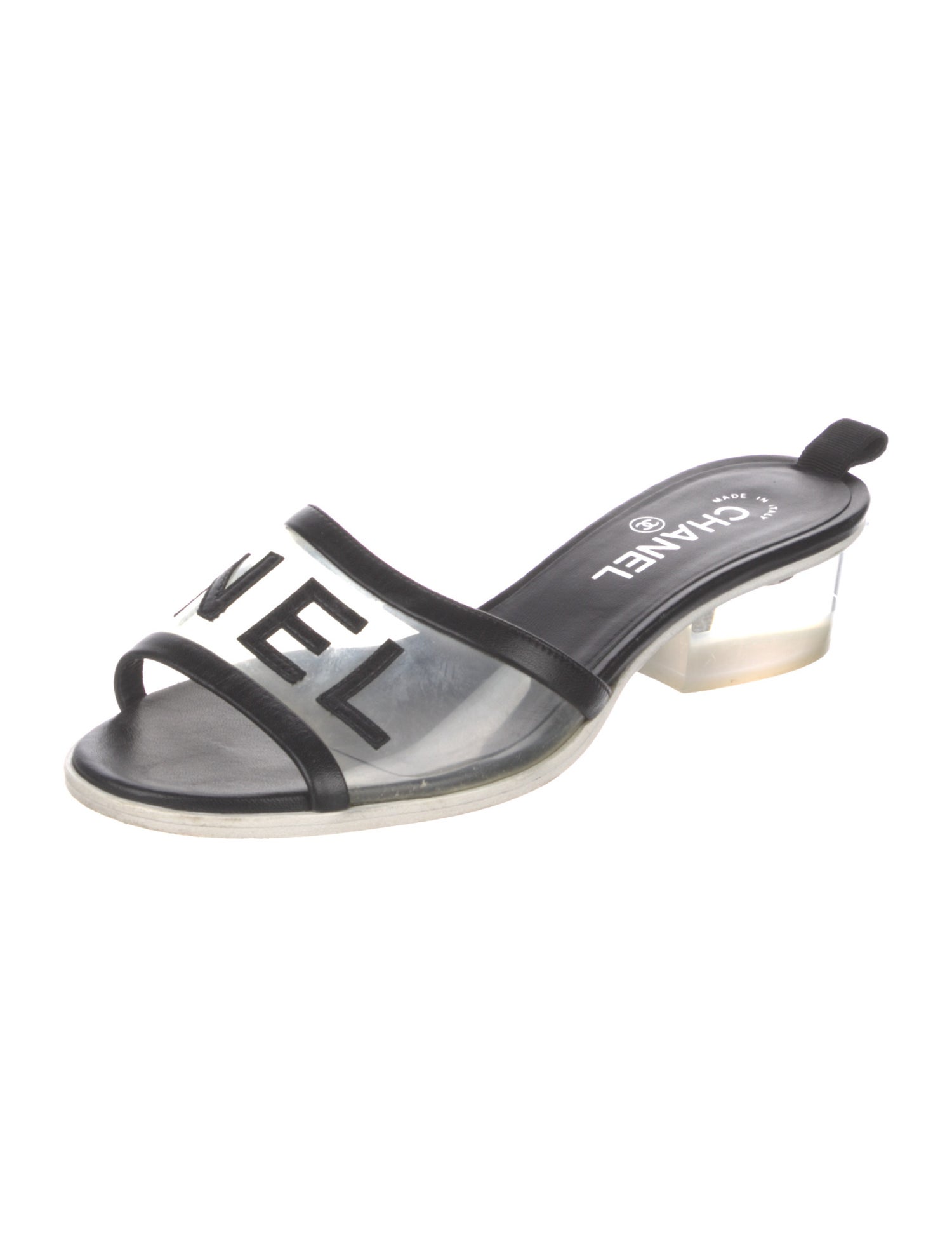 Chanel Interlocking CC Logo Leather Slides