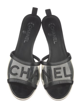 Chanel Interlocking CC Logo Leather Slides