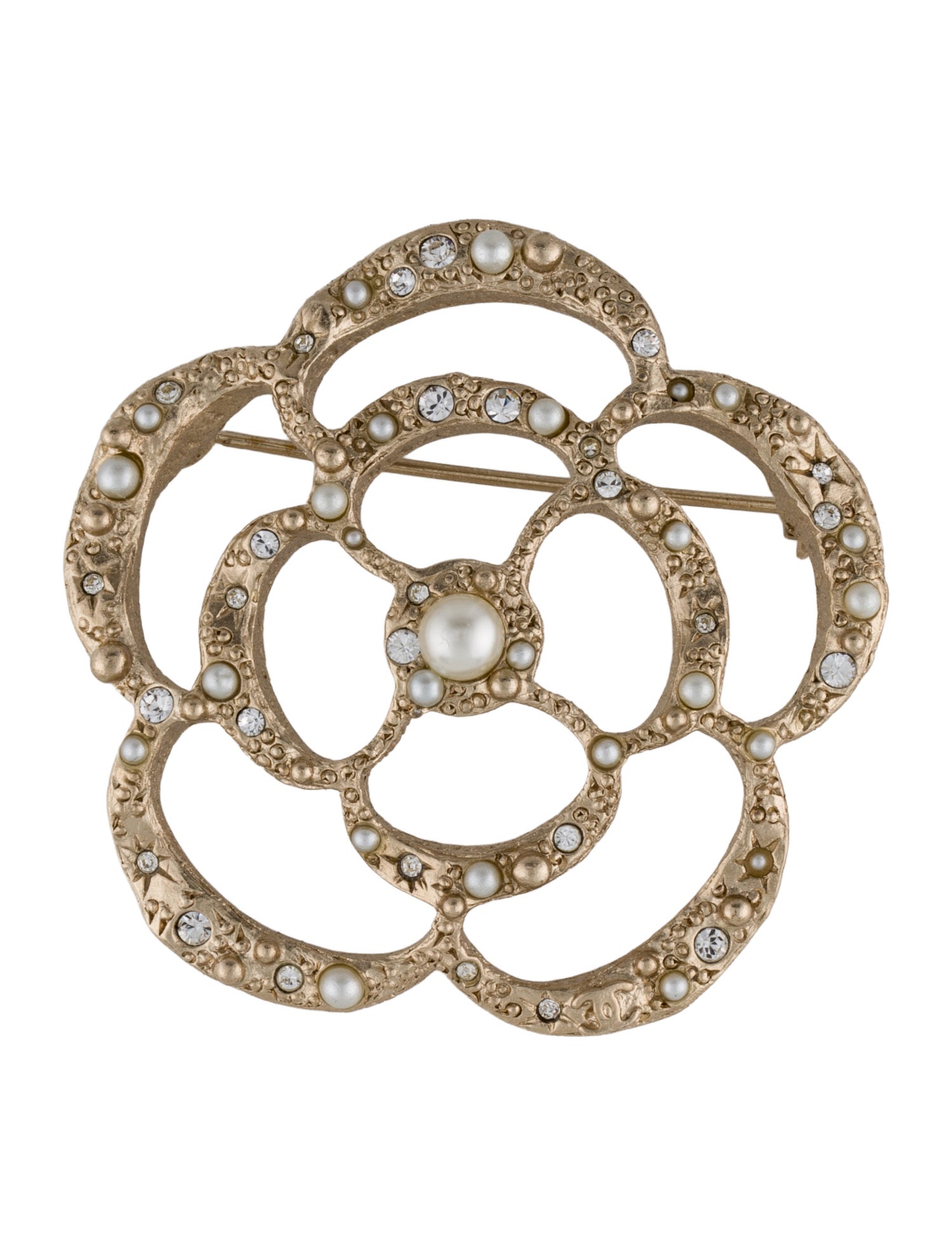 Chanel Faux Pearl & Strass Camellia Brooch