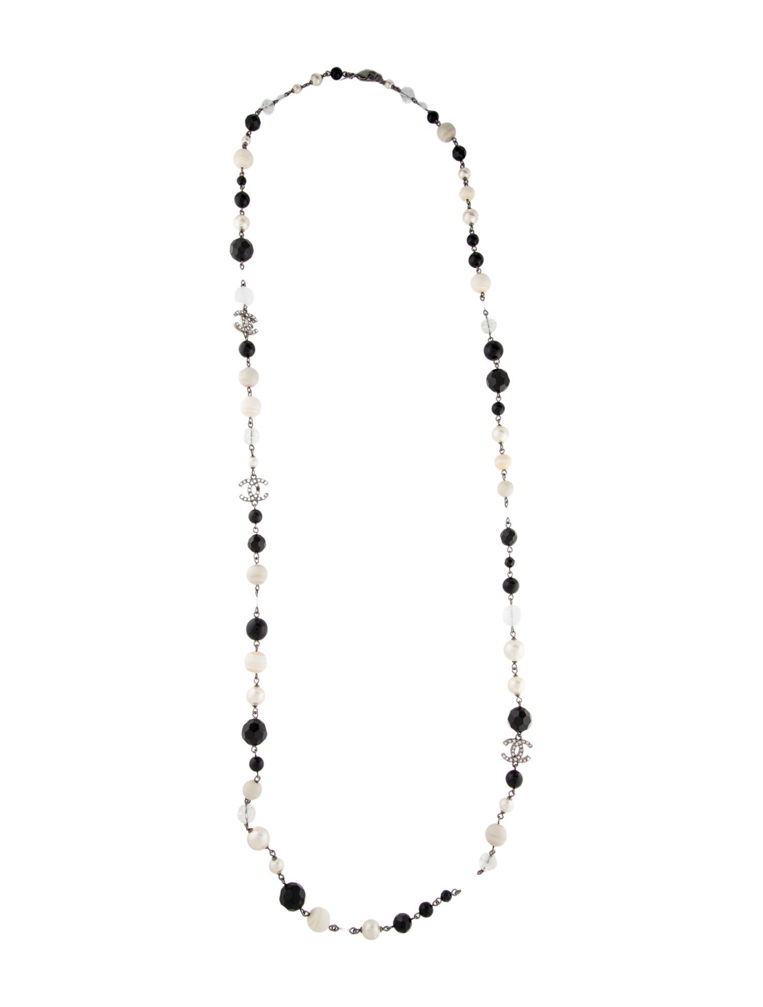 Chanel Faux Pearl, Resin & Strass CC Station Necklace
