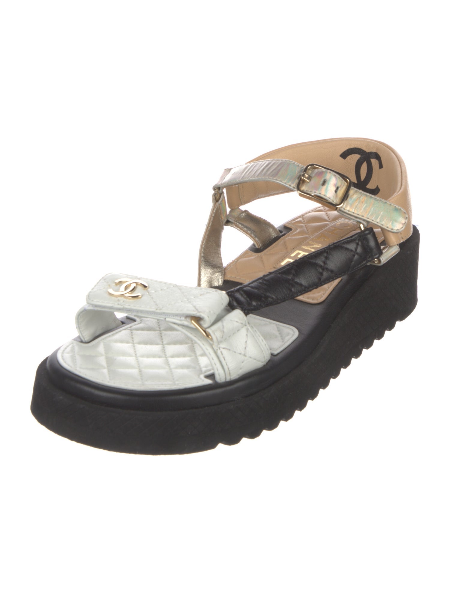 Chanel Interlocking CC Logo Leather Sandals