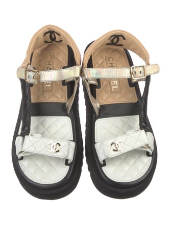 Chanel Interlocking CC Logo Leather Sandals