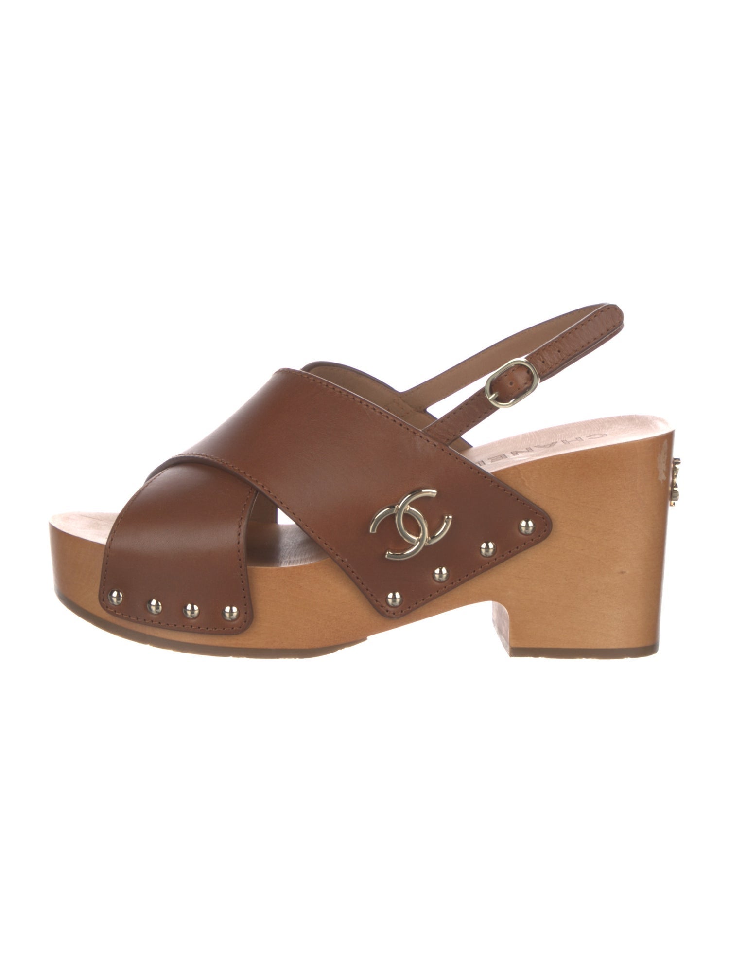 Chanel Interlocking CC Logo Leather Slingback Sandals