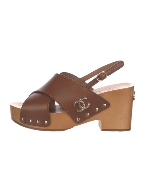Chanel Interlocking CC Logo Leather Slingback Sandals