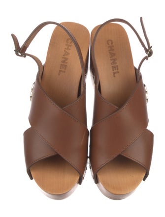 Chanel Interlocking CC Logo Leather Slingback Sandals