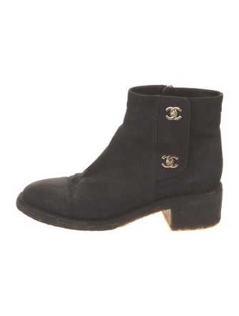 Chanel Interlocking CC Logo Suede Moto Boots