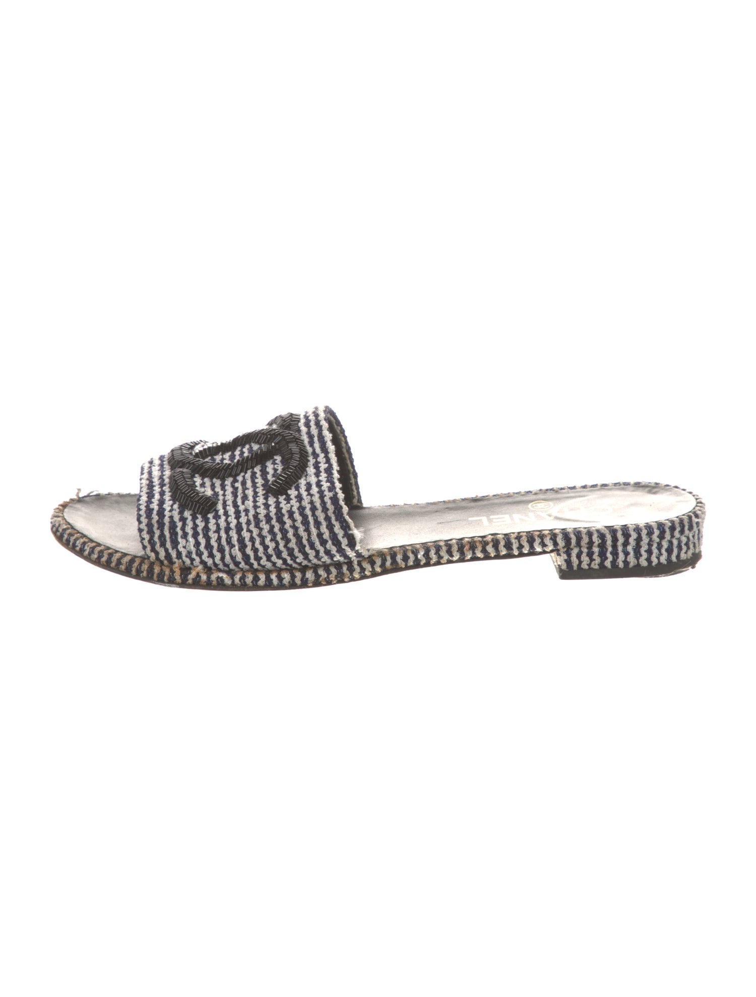Chanel Interlocking CC Logo Beaded Accents Slides