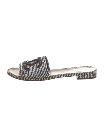 Chanel Interlocking CC Logo Beaded Accents Slides
