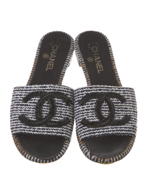 Chanel Interlocking CC Logo Beaded Accents Slides