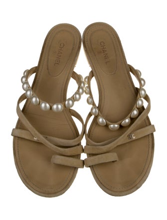 Chanel Interlocking CC Logo Suede Slingback Sandals