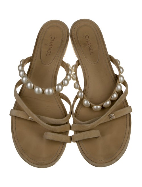 Chanel Interlocking CC Logo Suede Slingback Sandals