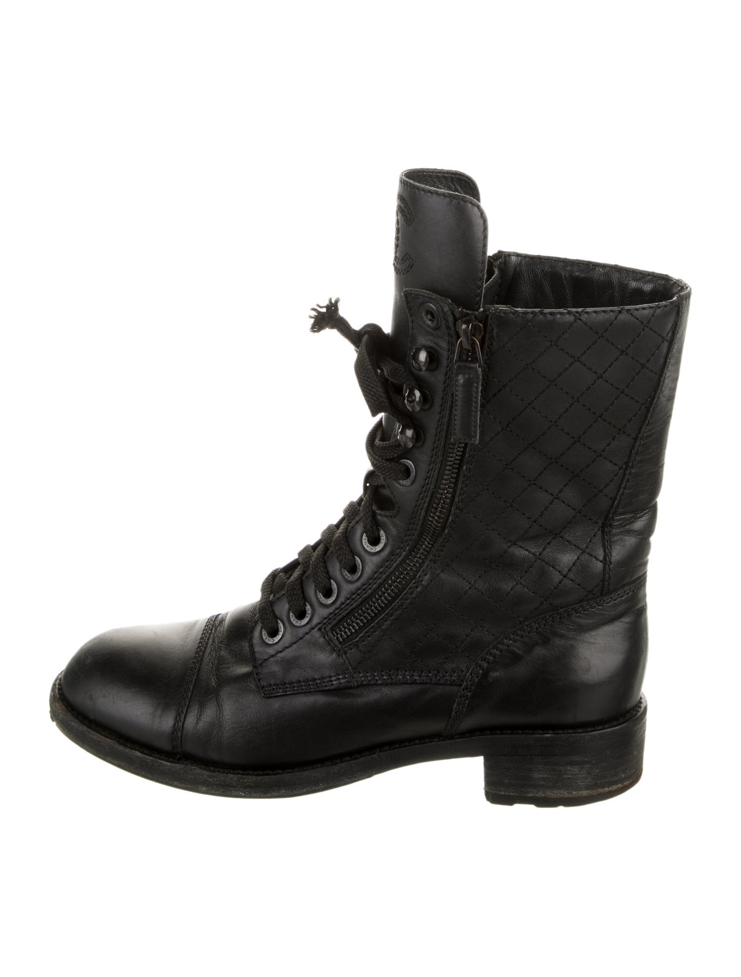 Chanel Interlocking CC Logo Leather Combat Boots