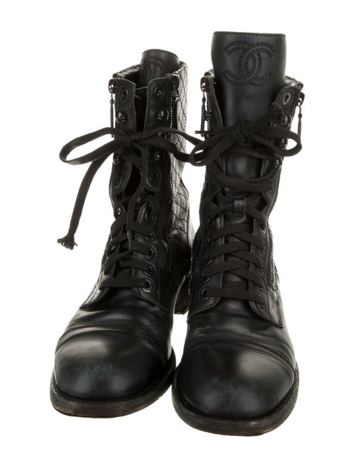 Chanel Interlocking CC Logo Leather Combat Boots