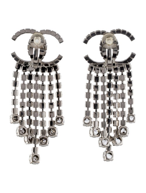Chanel Strass CC Logo Fringe Clip-On Earrings